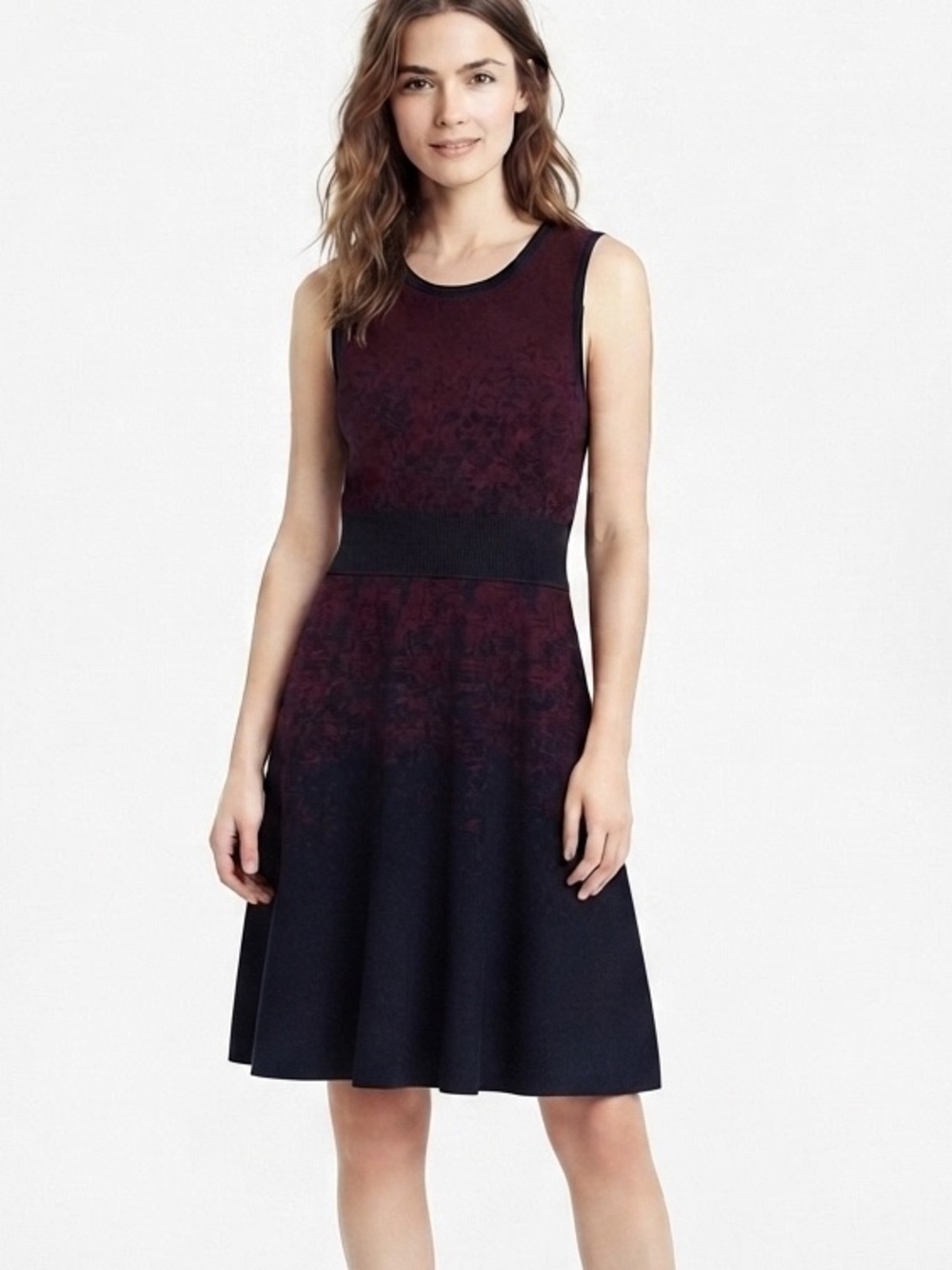 NWT Ann Taylor Pixelated Ombre Navy Maroon Knit Sweater Dress Size XSP